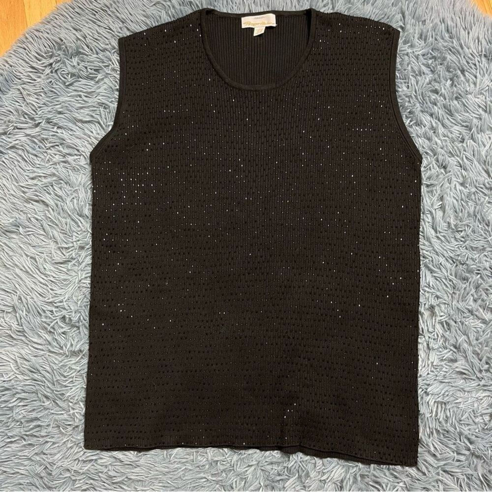 Peter Hahn Exclusive Embellished Beaded Ribbed Sleeveless Shell Top Size XL